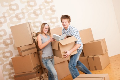 Packed boxes and furniture ready for local transport